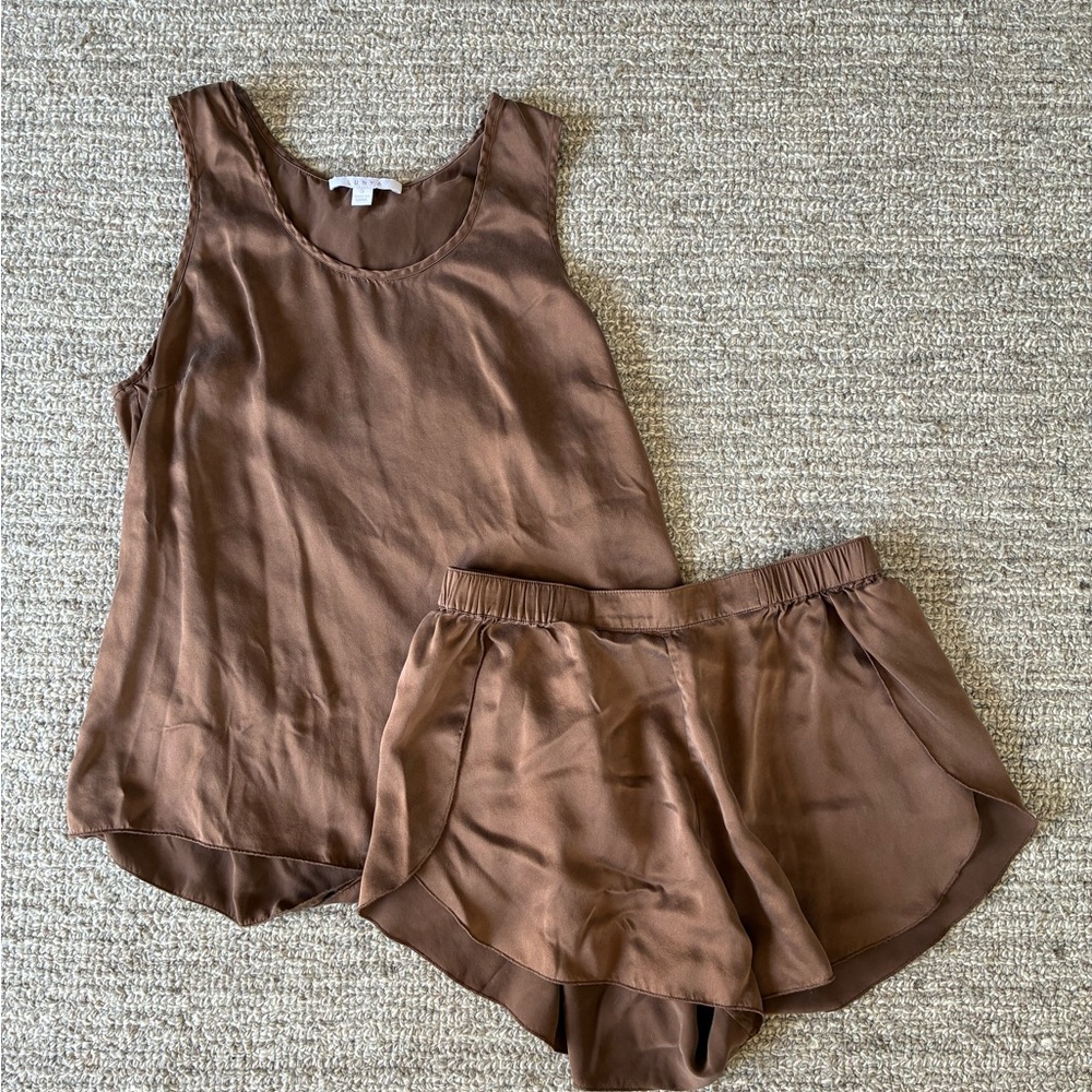 lunya Brown Silk Tank & Shorts Sleep Set